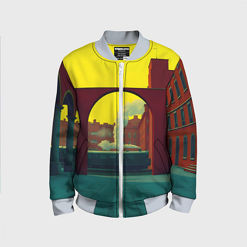 Детский бомбер Арт с поездом / 3D-Серый – фото 1