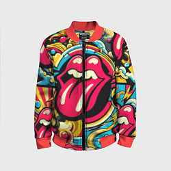 Бомбер детский Rolling Stones logo - pop art pattern, цвет: 3D-красный