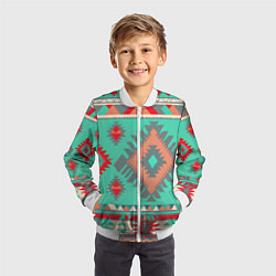Бомбер детский Оранжево бирюзовый геометрический узор в стиле ацт, цвет: 3D-белый — фото 2