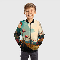 Бомбер детский Сюрреалистичный пейзаж с цветами, цвет: 3D-черный — фото 2