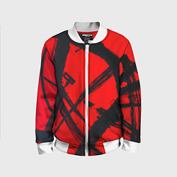 Бомбер детский Черная абстракция на красном, цвет: 3D-белый