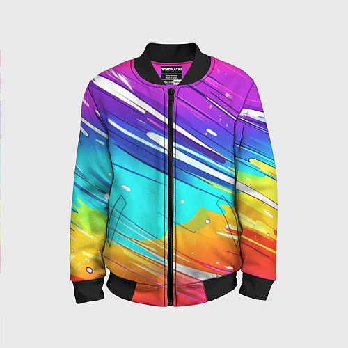 Детский бомбер Радужные брызги краски текстура / 3D-Черный – фото 1