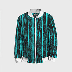 Бомбер детский Бирюзовые полоски-деревья на темном фоне - паттерн, цвет: 3D-белый