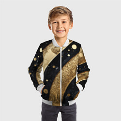 Бомбер детский Выпуклая золотая текстура на черном, цвет: 3D-белый — фото 2