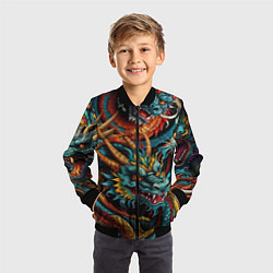 Бомбер детский Татуировка дракона ирезуми, цвет: 3D-черный — фото 2