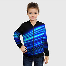 Бомбер детский Синие неоновые линии краски, цвет: 3D-черный — фото 2