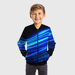 Бомбер детский Синие неоновые линии краски, цвет: 3D-черный — фото 2
