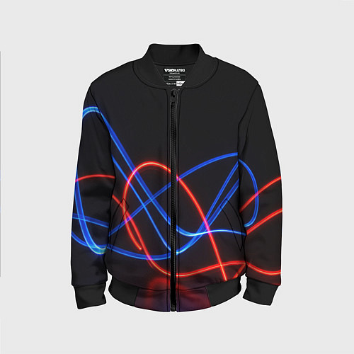 Детский бомбер Красно синие неоновые линии на черном фоне / 3D-Черный – фото 1
