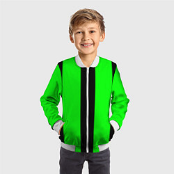 Бомбер детский Color green black line, цвет: 3D-белый — фото 2