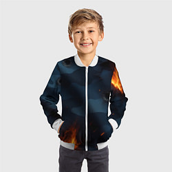 Бомбер детский Разорванный синий камуфляж с огнем, цвет: 3D-белый — фото 2