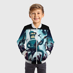Бомбер детский Гитарист Бендер из рок группы Футурамы, цвет: 3D-белый — фото 2