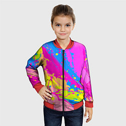 Бомбер детский Яркая абстракция из розовых и голубых красок, цвет: 3D-красный — фото 2