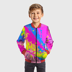 Бомбер детский Яркая абстракция из розовых и голубых красок, цвет: 3D-красный — фото 2