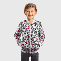 Бомбер детский Мелкий красно белый мозаичный узор на черном, цвет: 3D-белый — фото 2