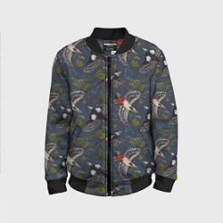 Бомбер детский Дятлы и цветы, цвет: 3D-черный