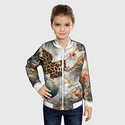 Бомбер детский Мрамор с цветами и леопардовый узор, цвет: 3D-белый — фото 2