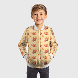 Бомбер детский Хеллоуин с тыквой и листьями, цвет: 3D-белый — фото 2
