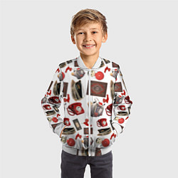 Бомбер детский Неваляшка утюг ретро авоська петушок телефон, цвет: 3D-белый — фото 2