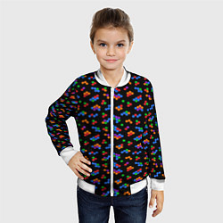Бомбер детский Разноцветные детали мозаики на черном, цвет: 3D-белый — фото 2