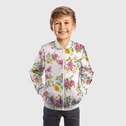 Бомбер детский Розовый букеты, цвет: 3D-белый — фото 2