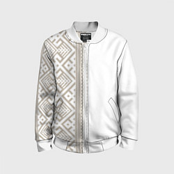 Бомбер детский Узоры славянские в бежевом цвете, цвет: 3D-белый