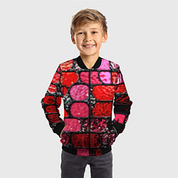 Бомбер детский Рубиновый красный витражные плитки, цвет: 3D-черный — фото 2