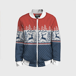 Детский бомбер Вязаный узор с оленями