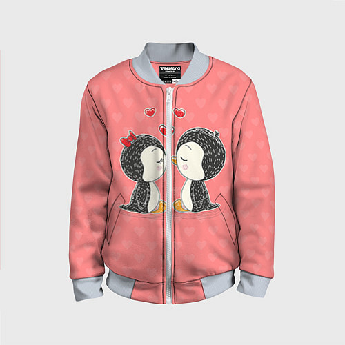 Детский бомбер Влюбленные пингвины / 3D-Серый – фото 1