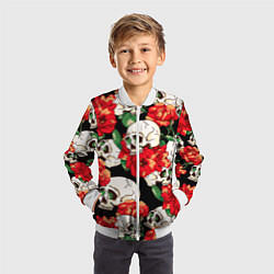 Бомбер детский Черепки и розы, цвет: 3D-белый — фото 2
