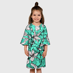 Платье клеш для девочки Бирюзовые лилии, цвет: 3D-принт — фото 2