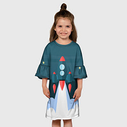 Платье клеш для девочки Ракета, цвет: 3D-принт — фото 2