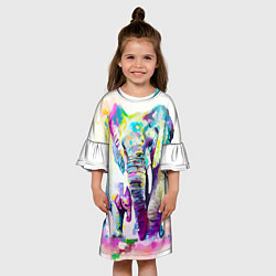 Платье клеш для девочки Акварельные слоны цвета 3D-принт — фото 2
