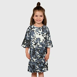 Платье клеш для девочки Камуфляж зимний: синий/черный, цвет: 3D-принт — фото 2