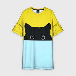 Платье клеш для девочки Черный кот выглядывает, цвет: 3D-принт
