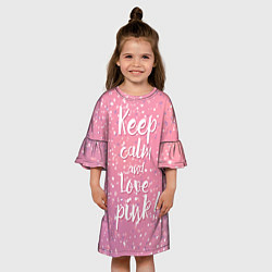 Платье клеш для девочки Keep Calm & Love Pink, цвет: 3D-принт — фото 2