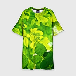 Платье клеш для девочки Зелёные листья, цвет: 3D-принт