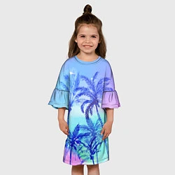 Платье клеш для девочки Неоновые пальмы, цвет: 3D-принт — фото 2