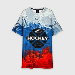 Платье клеш для девочки Хоккей триколор, цвет: 3D-принт