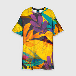 Платье клеш для девочки Солнечные тропики, цвет: 3D-принт