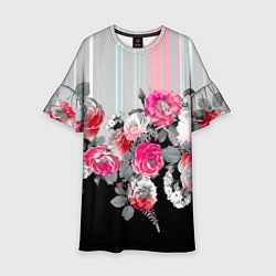 Платье клеш для девочки Розы в темноте, цвет: 3D-принт