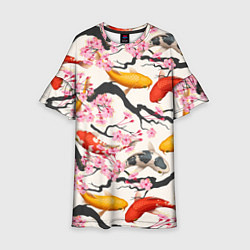 Платье клеш для девочки Карпы кои в сакуре, цвет: 3D-принт