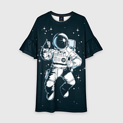 Платье клеш для девочки Космонавт - открытый космос, цвет: 3D-принт