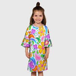 Платье клеш для девочки Абстракция и цветы, цвет: 3D-принт — фото 2