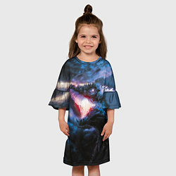 Платье клеш для девочки Годзилла, цвет: 3D-принт — фото 2