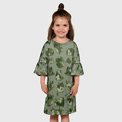 Платье клеш для девочки Камуфляж с котиками хаки, цвет: 3D-принт — фото 2