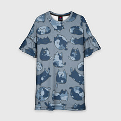 Платье клеш для девочки Камуфляж с котиками серо-голубой, цвет: 3D-принт
