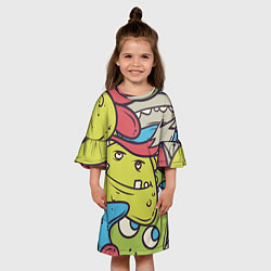Платье клеш для девочки Монстры в сборе, цвет: 3D-принт — фото 2