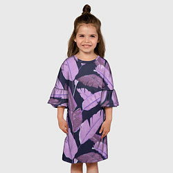 Платье клеш для девочки Tropical leaves 4 purple, цвет: 3D-принт — фото 2