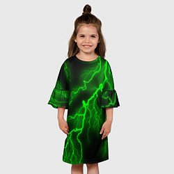 Платье клеш для девочки МОЛНИЯ GREEN NEON, цвет: 3D-принт — фото 2