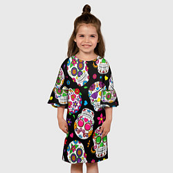 Платье клеш для девочки Шальные черепа, цвет: 3D-принт — фото 2
